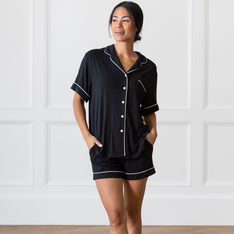 Cozy Earth Women's Short Sleeve Bamboo Pajama Top In Stretch-knit In Black