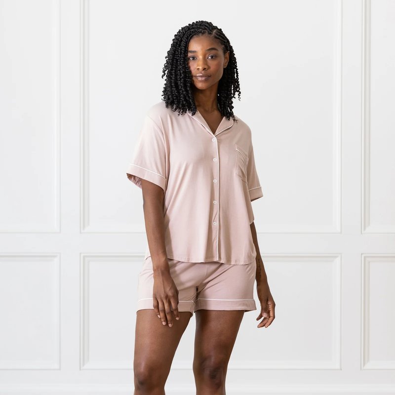 Cozy Earth Women's Short Sleeve Bamboo Pajama Top In Stretch-knit In Pink