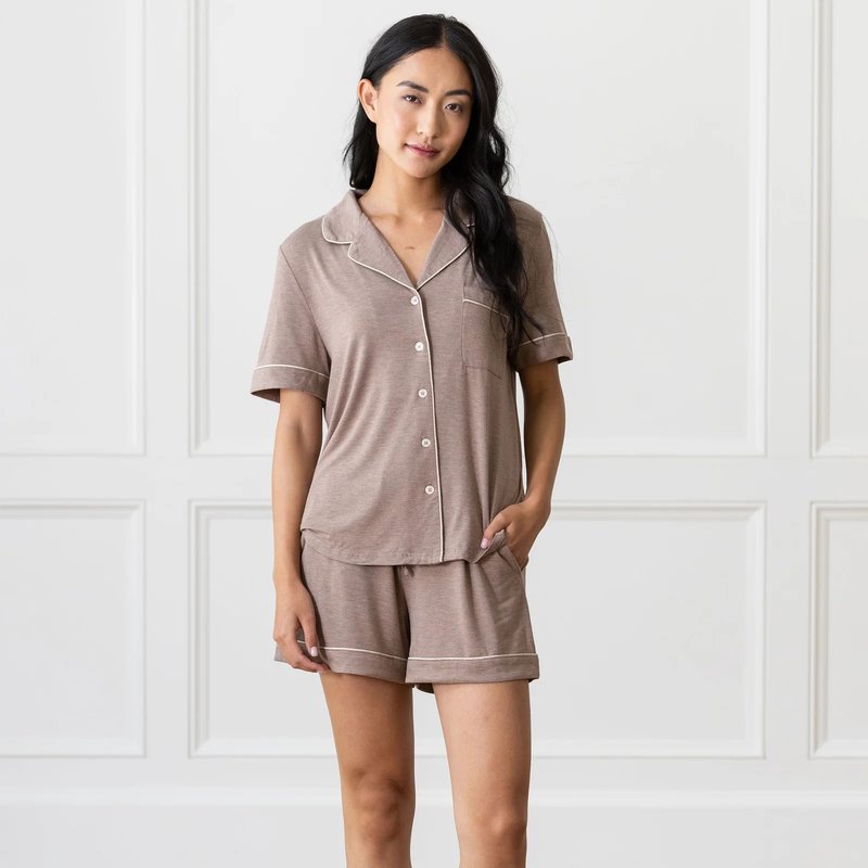 Cozy Earth Women's Short Sleeve Bamboo Pajama Top In Stretch-knit In Brown