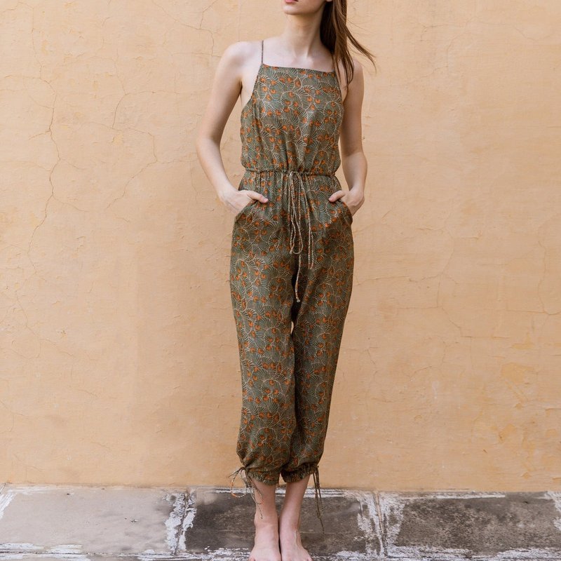 Cqc Hand-printed Cotton Jumpsuit In Green