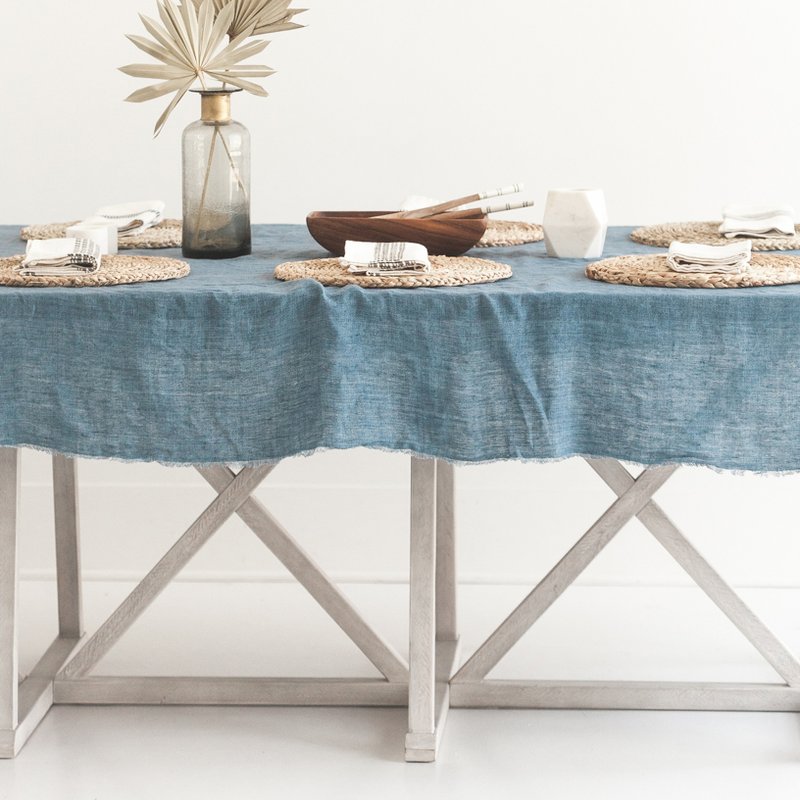 Shop Creative Women Linen Tablecloth In Blue