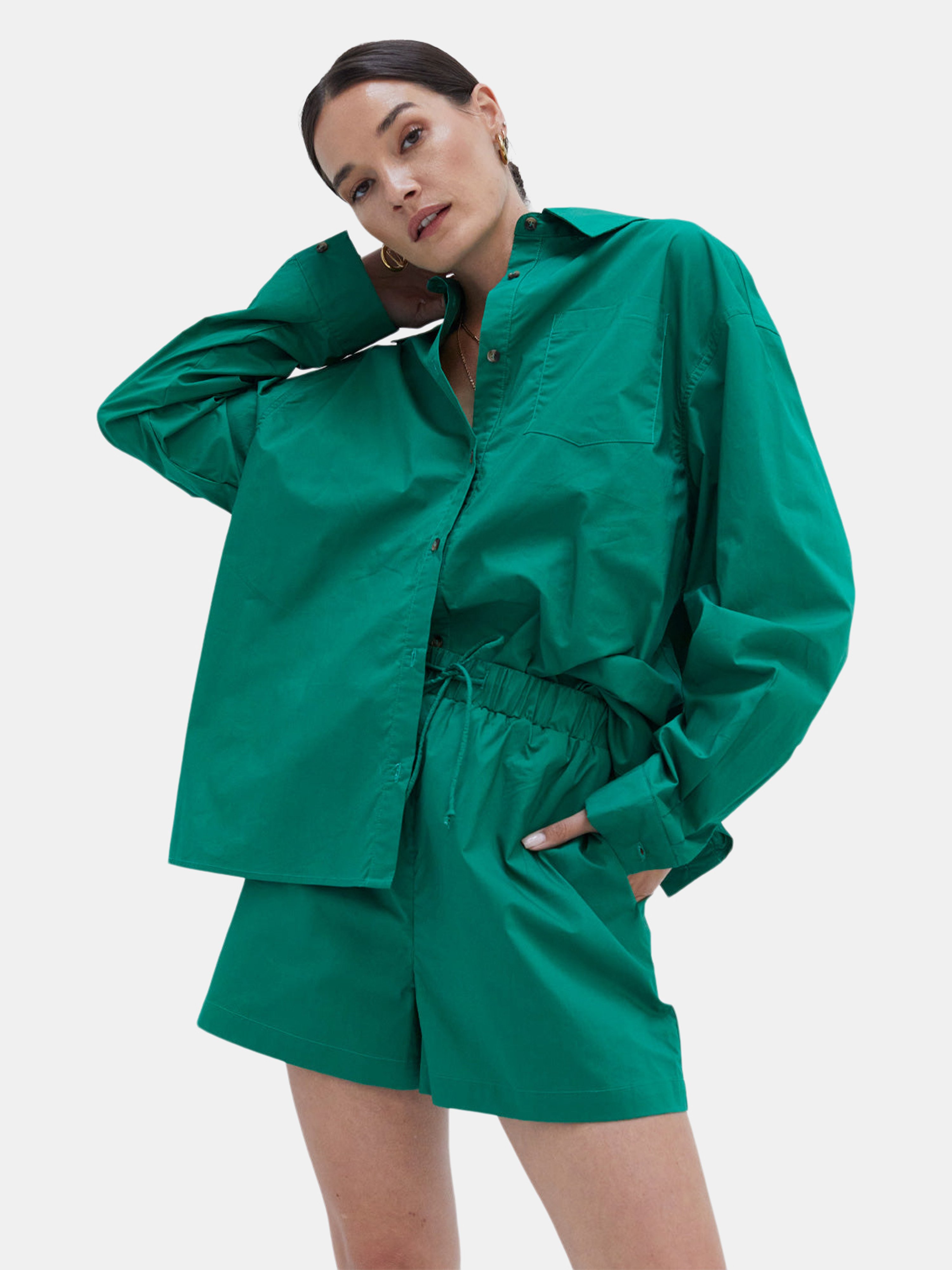 Crescent Addison Oversized Shirt Set In Green | ModeSens