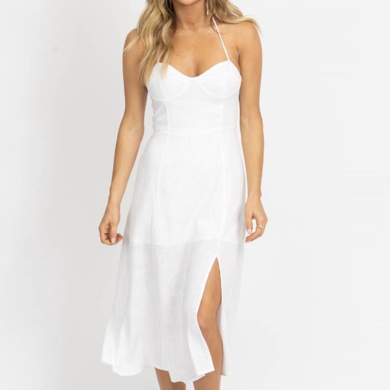 Shop Crescent Bustier Halter Linen Midi Dress In White