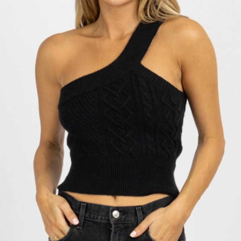 Shop Crescent Cableknit One Shoulder Sweater Top In Black
