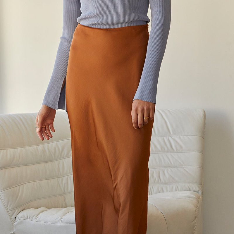 Shop Crescent Clover Maxi Satin Skirt In Brown