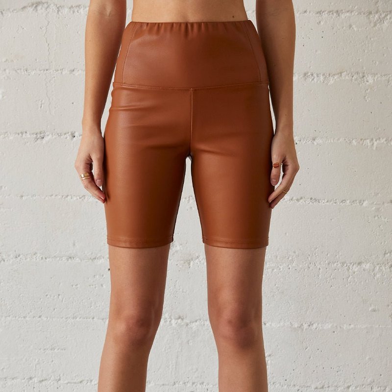 Crescent Clyde Vegan Leather Biker Shorts In Brown