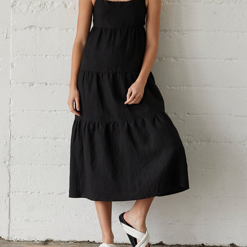 Shop Crescent Delilah Linen-blend Midi Dress In Black