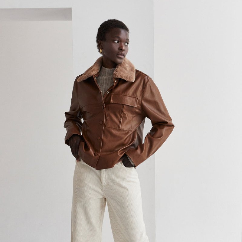 Crescent Eloise Vegan Leather Jacket In Brown