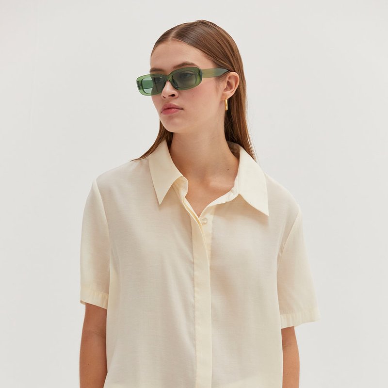 Crescent Ember Sheer Button Up Shirt In White