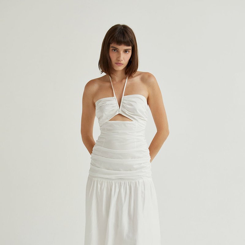 Crescent Heather Drop Waist Midi Dress In White