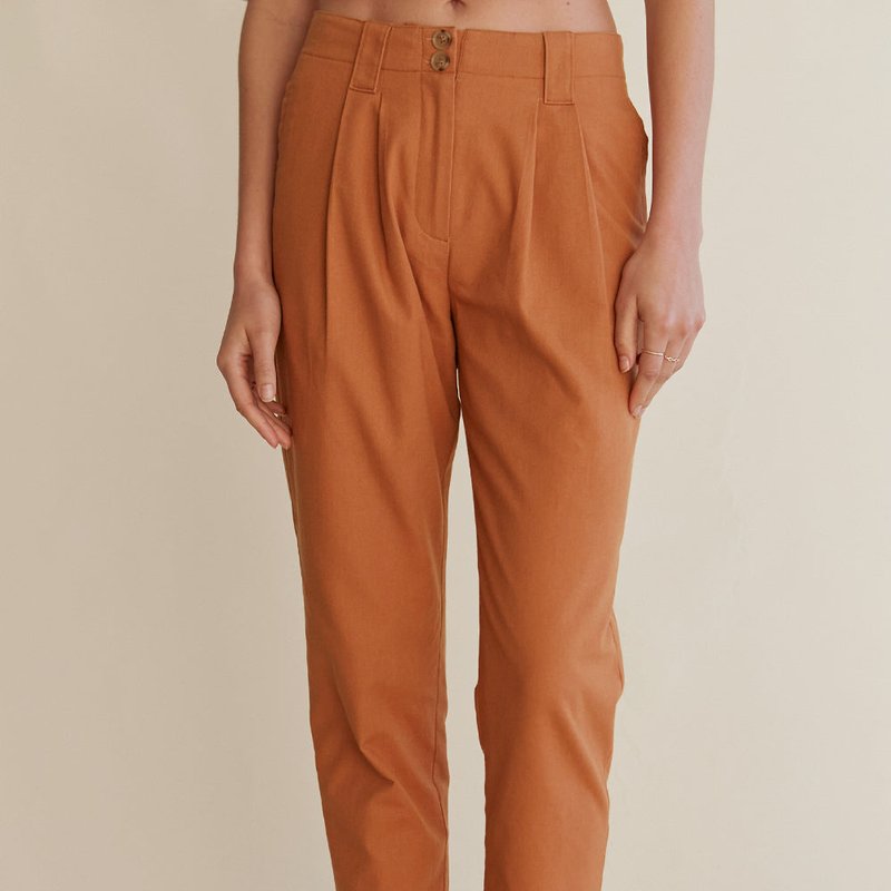 Crescent Marcello Linen Tapered Pants In Brown