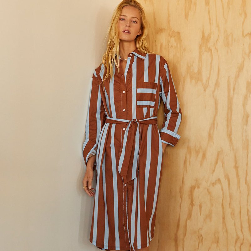 Crescent Monica Bold Stripe Cotton Dress In Brown
