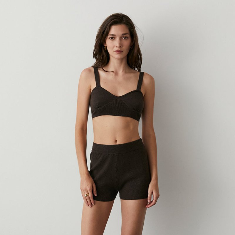 Crescent Mylie Ribbed Knit Shorts Set In Black