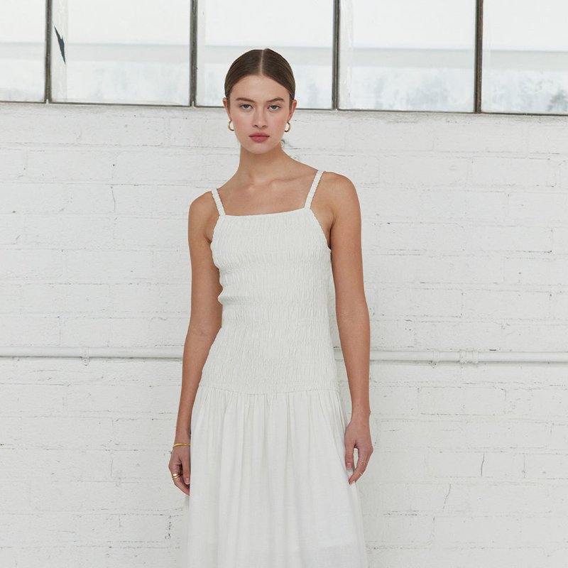 Crescent Simona Smocked Midi Dress In White