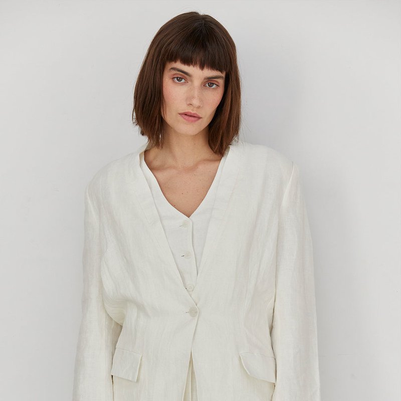 Shop Crescent Zoey Linen Blazer In White
