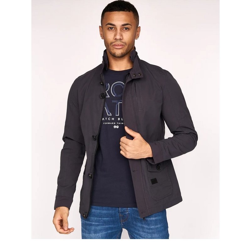 Shop Crosshatch Mens Douro Cotton Jacket In Grey