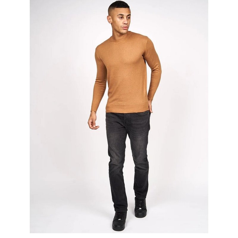 Shop Crosshatch Mens Lempton Knitted Marl Sweater In Brown