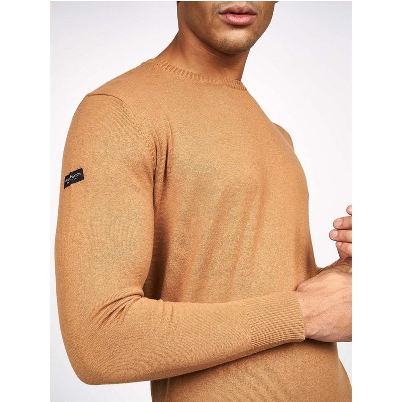 Shop Crosshatch Mens Lempton Knitted Marl Sweater In Brown