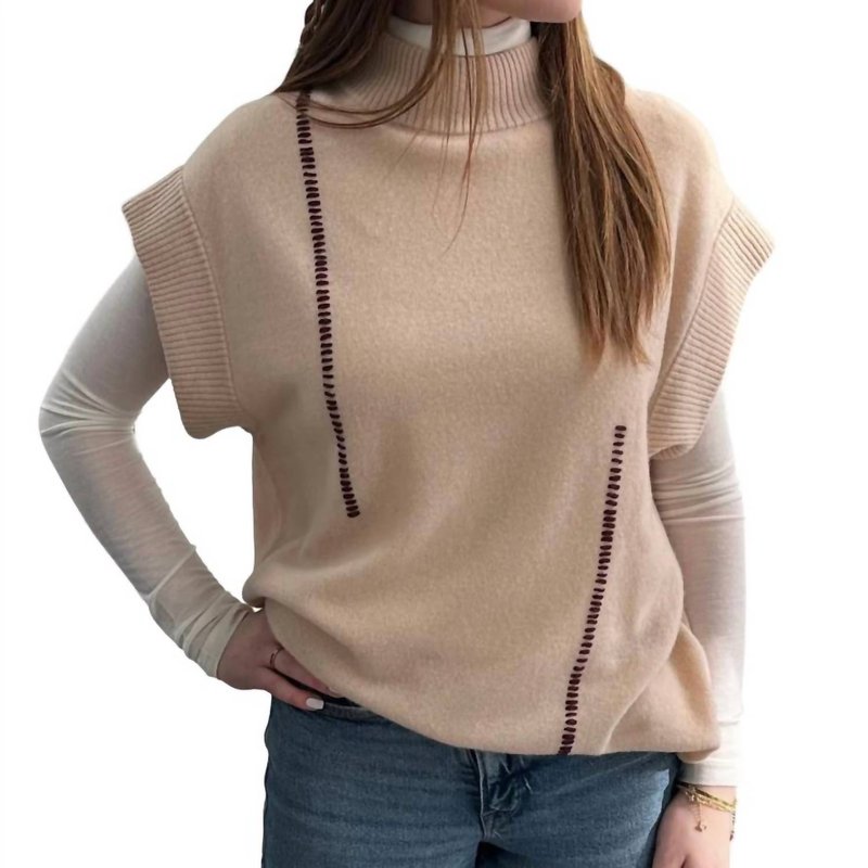 Shop Crush Embroidered Honey Mock Neck Sweater In Brown