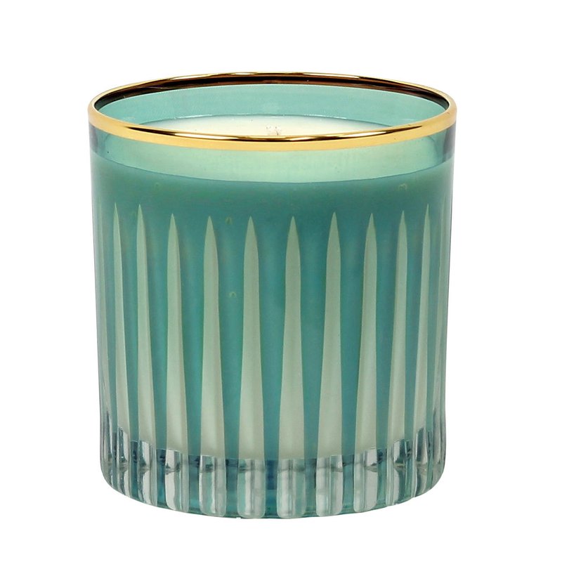 Crystal_candles Crystal Candles: Scented Soy Candle In Hand Engraved Green Crystal Cup ~ Blue Spruce Scent
