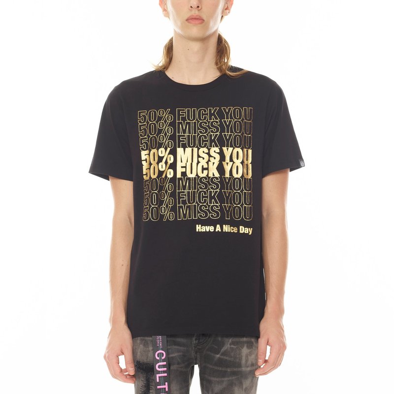 Cult Of Individuality "50% Miss You" Printed Crew Neck Tee In Black