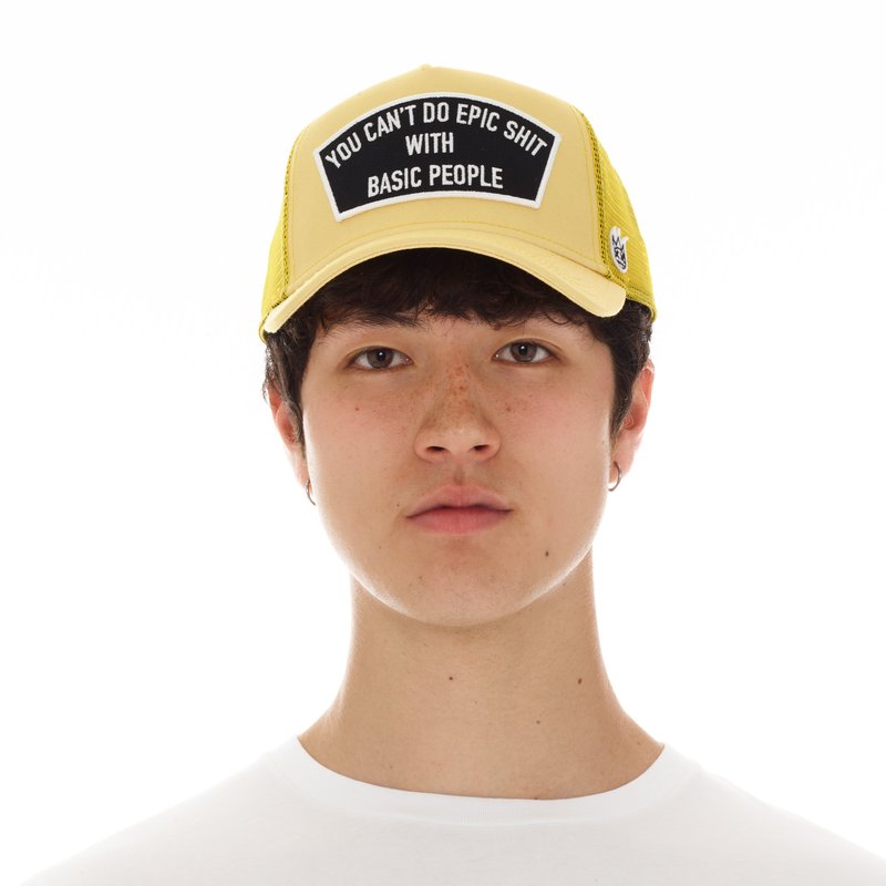 Cult Of Individuality "can't Do Epic Shit" Mesh Back Trucker Curved Visor In Vintage Yellow