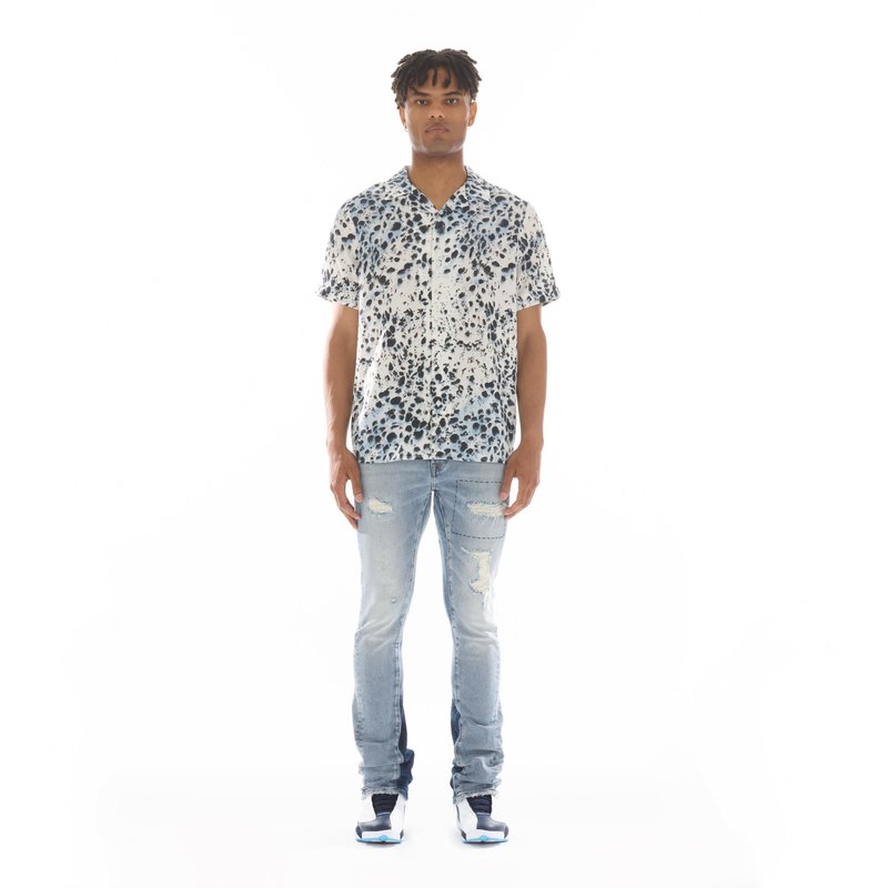 Shop Cult Of Individuality Cuban Short Sleeve Woven "leopard" In White