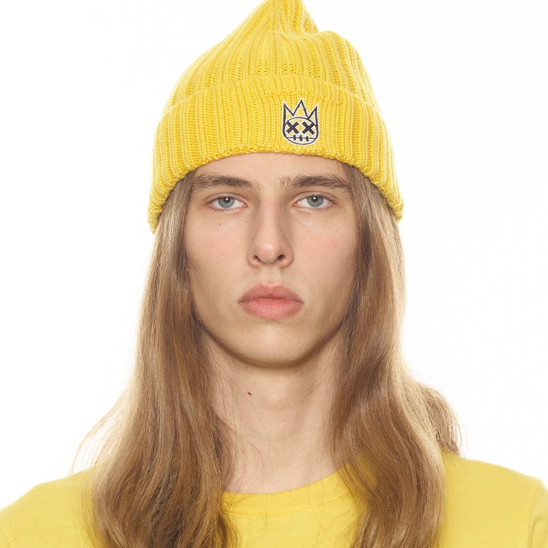 Shop Cult Of Individuality Knit Hat With Black And White In Maize In Yellow