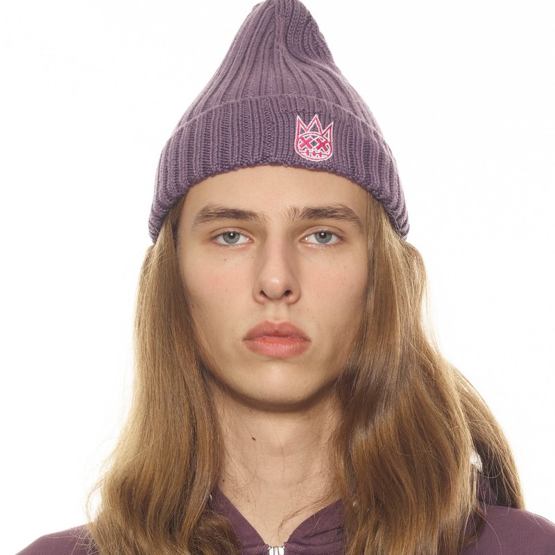 Cult Of Individuality Knit Hat With Magenta And White In Purple