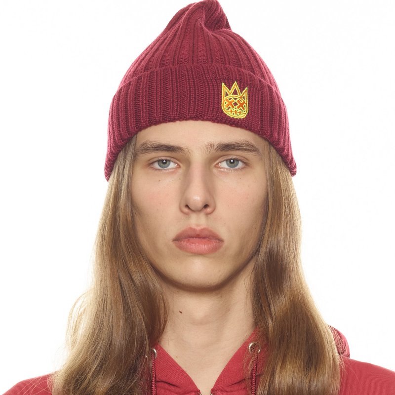 Shop Cult Of Individuality Knit Hat With Oriole And Safety Yellow In Garnet In Red