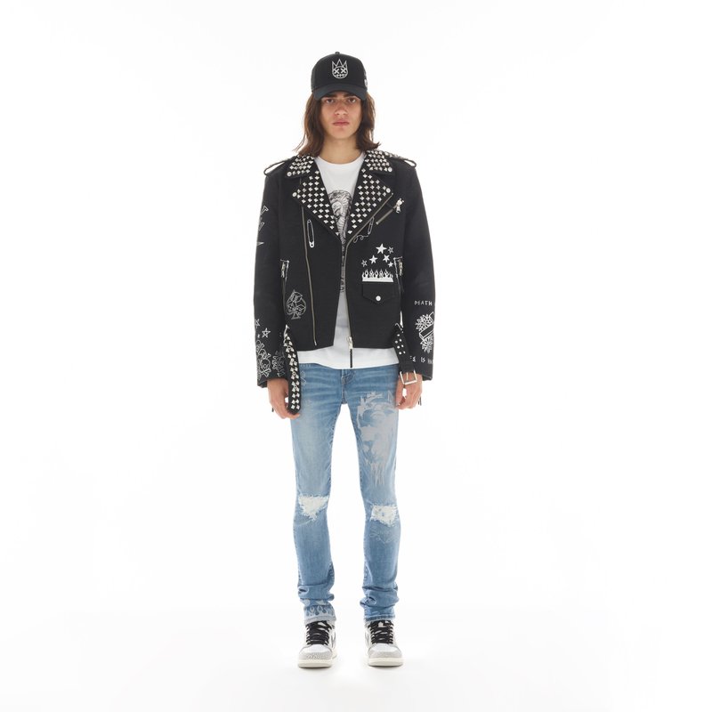 CULT OF INDIVIDUALITY LEATHER MOTO JACKET IN BLACK