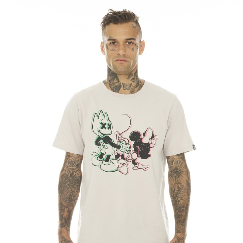 Cult Of Individuality Mens T-shirt Sleeve Crew Neck Tee "bad Boy Mick" In White