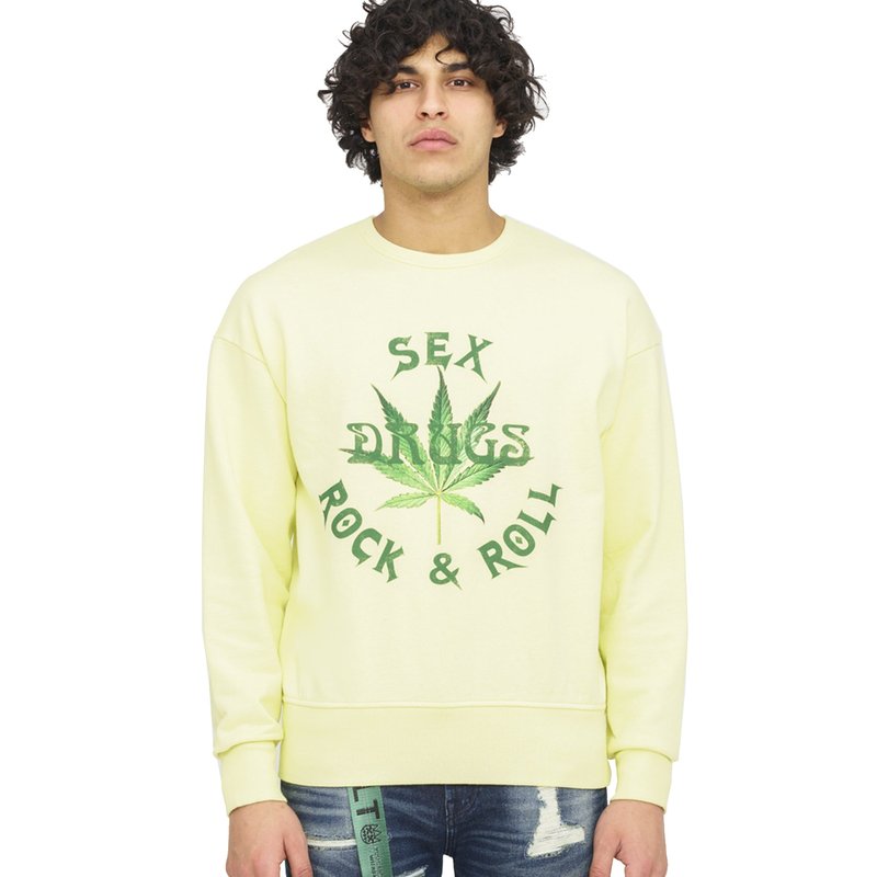 Shop Cult Of Individuality Novelty Crew Neck Fleece In Yellow