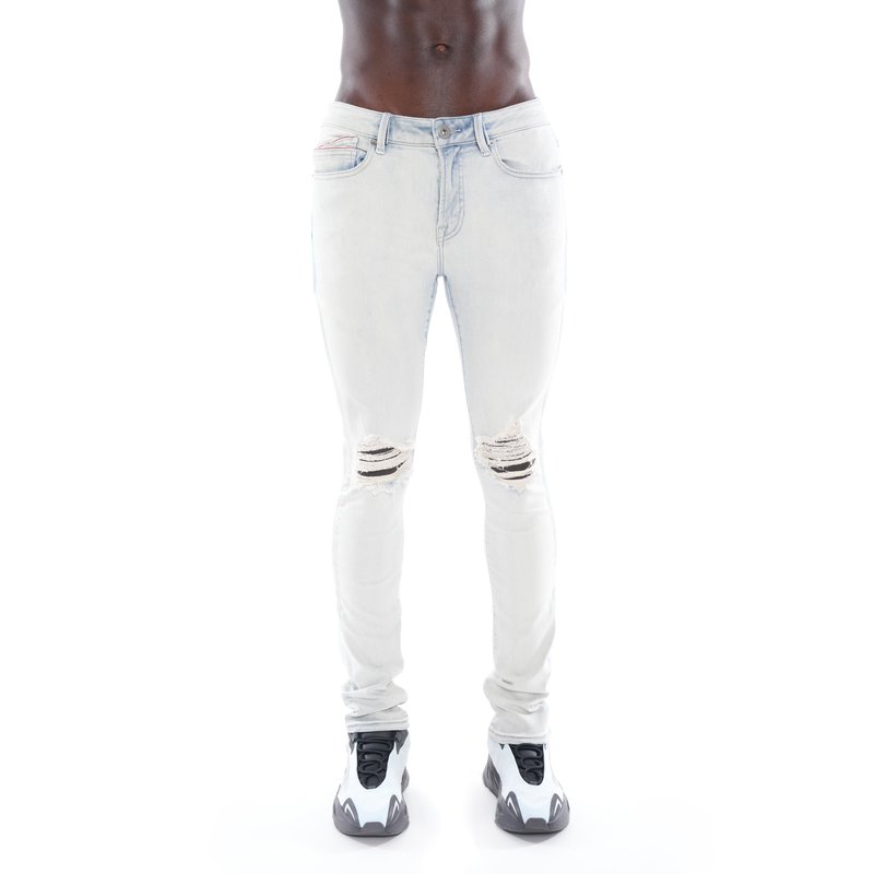 Cult Of Individuality Punk Super Skinny Belted Stretch Jeans In Foil In Blue