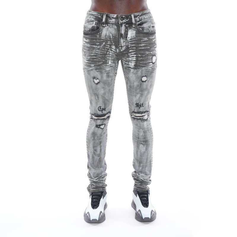 Cult Of Individuality Punk Super Skinny Belted Stretch Jeans In Sheetrock In Black