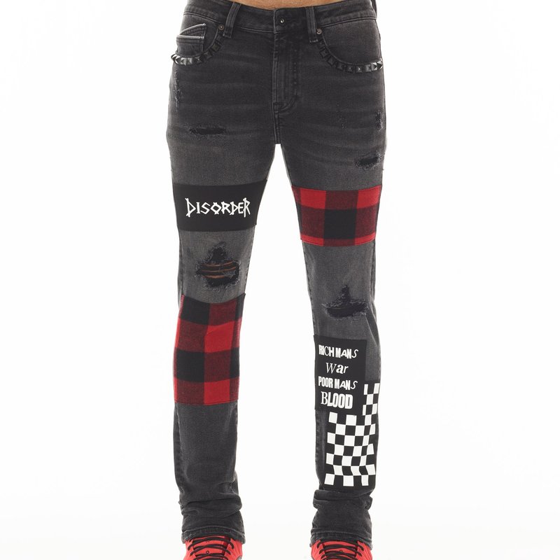 Cult Of Individuality Punk Super Skinny In Plaid In Black