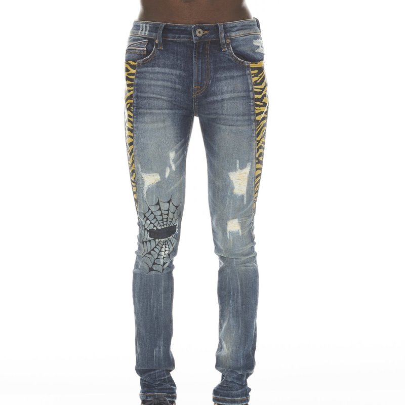 Shop Cult Of Individuality Punk Super Skinny Jeans In Tiger Lucky Bastard In Blue