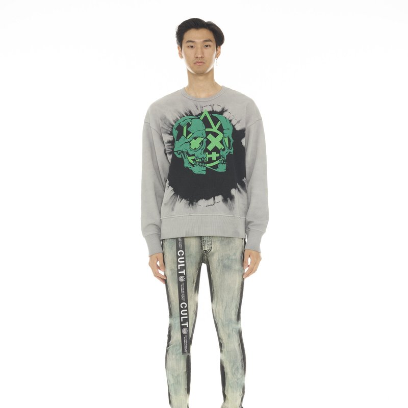 Cult Of Individuality Punk Super Skinny Stretch Jeans With White Belt In Green