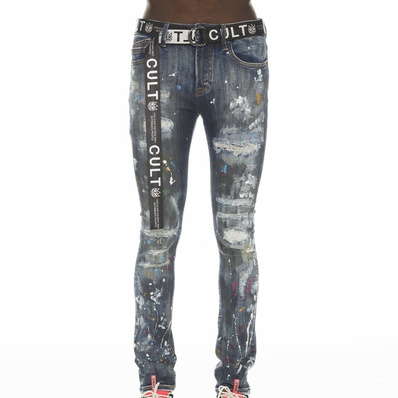 Cult Of Individuality Punk Super Skinny Stretch Jeans With Acai Belt In Blue