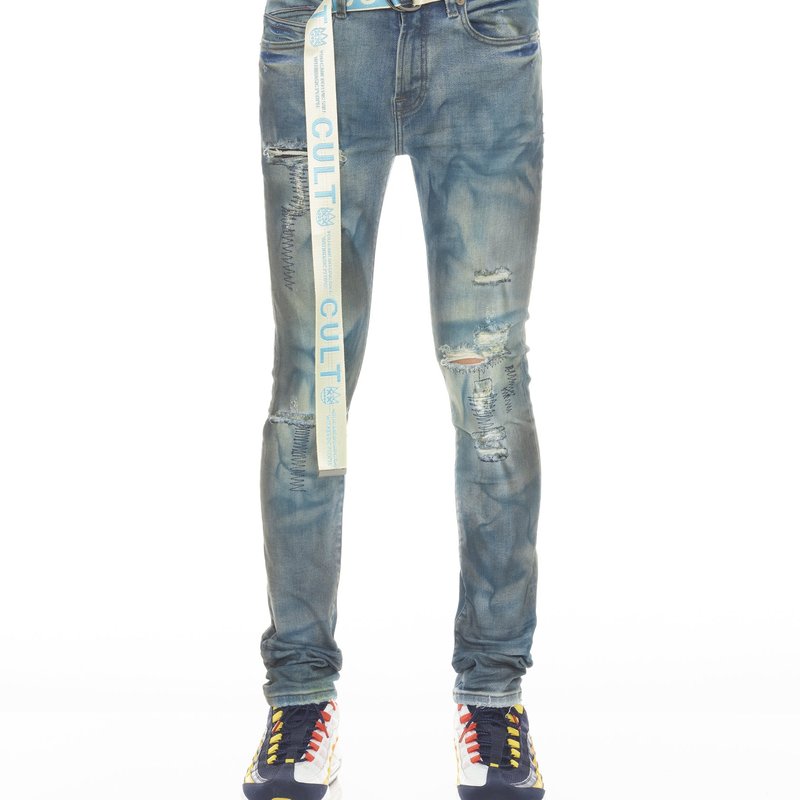Cult Of Individuality Punk Super Skinny Stretch W/baby Blue Belt In Kasso