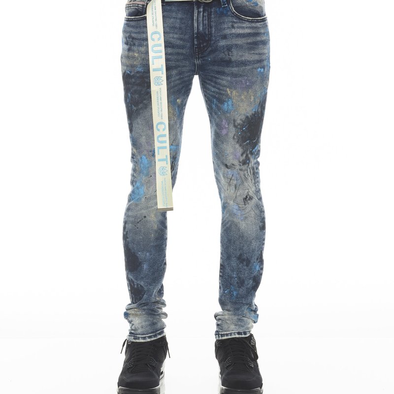 Shop Cult Of Individuality Punk Super Skinny Stretch Jeans With Baby Blue Belt