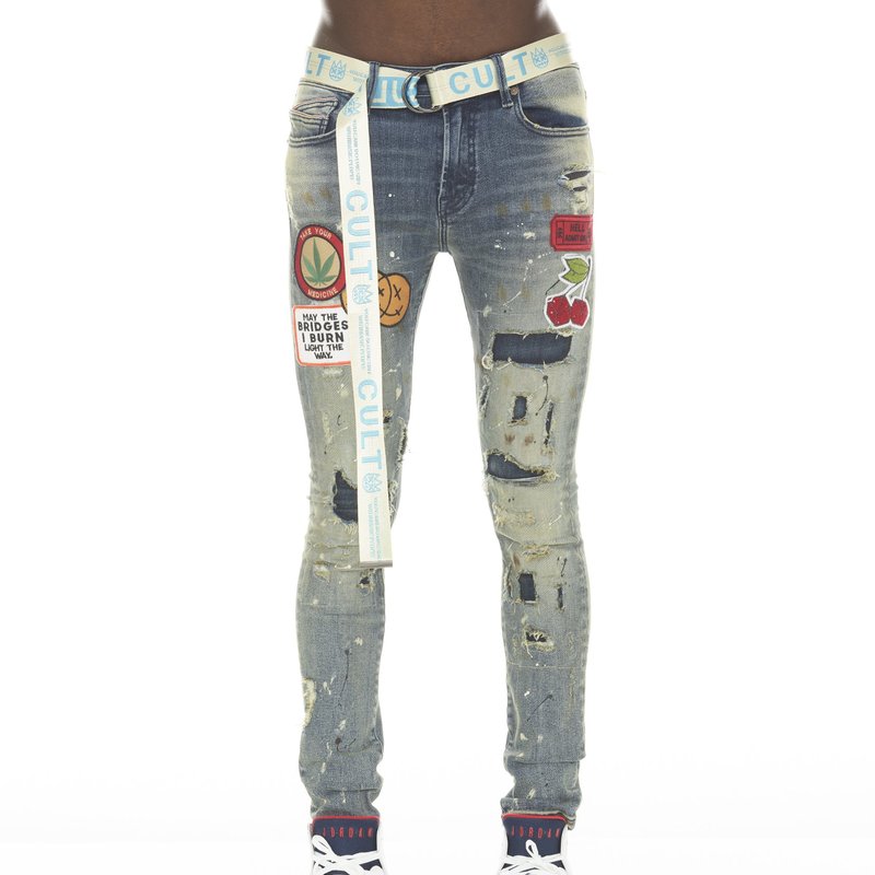 Cult Of Individuality Punk Super Skinny Stretch W/beet Red Belt In Primo