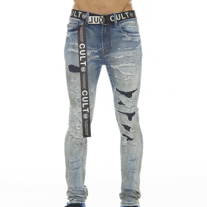 Shop Cult Of Individuality Punk Super Skinny Stretch Jeans With Belt In Blue