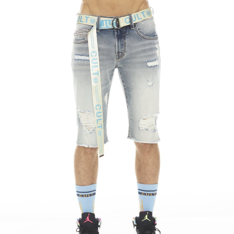 Cult Of Individuality Rocker Mens Short Stretch With Belt In Bleach In Blue