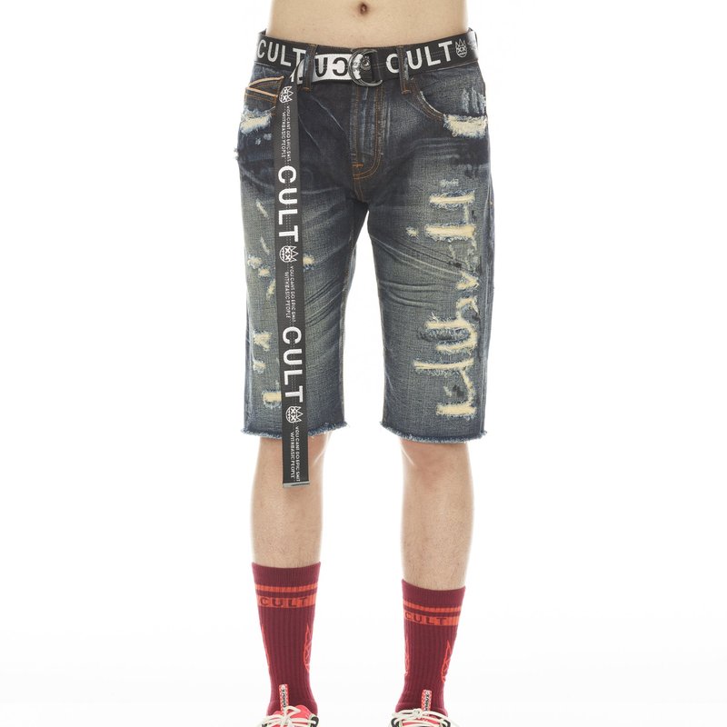 Shop Cult Of Individuality Rocker Short Japanese Selvage Ridged With Belt In Blue