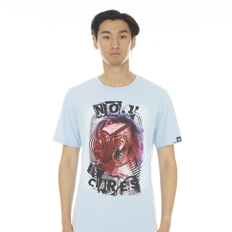Cult Of Individuality Short Sleeve Crew Neck Tee "no1 Cares" In Blue