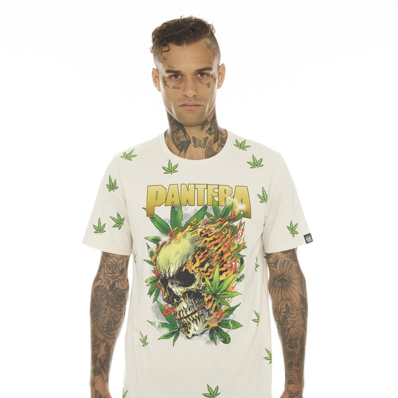 Cult Of Individuality T-shirt Short Sleeve Crew Neck Tee "pantera 420" In Cream