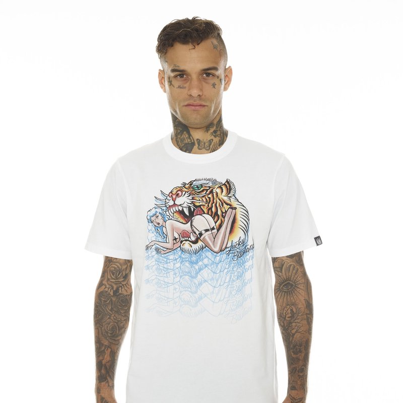 Shop Cult Of Individuality T-shirt Short Sleeve Crew Neck Tee"lucky Bastard Tiger" In White
