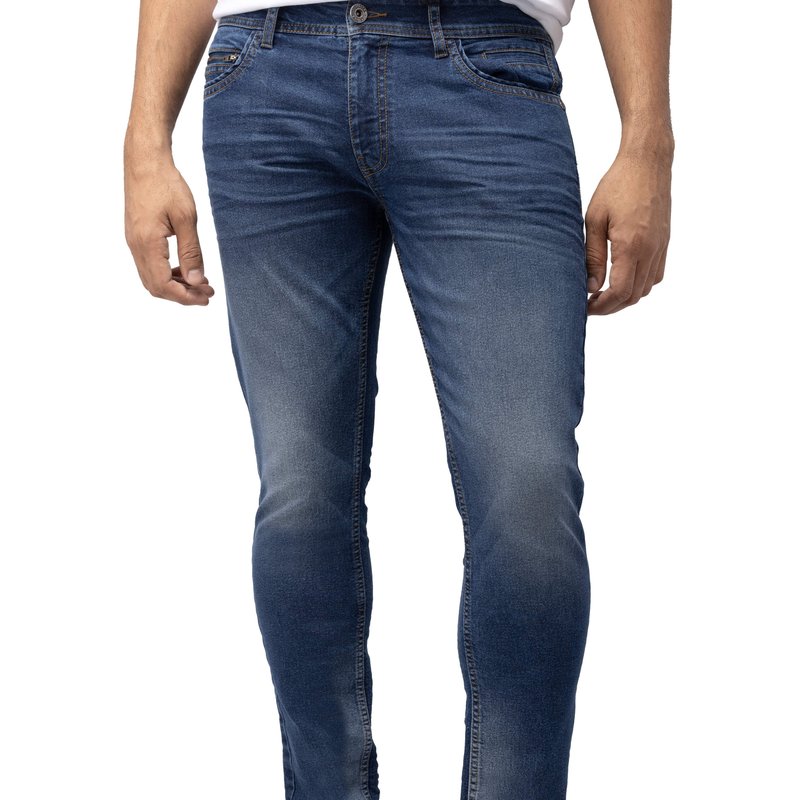 Shop Cultura Azure Mens Basic Casual Stretch Washed Denim Jeans Flex Tapered Leg In Blue