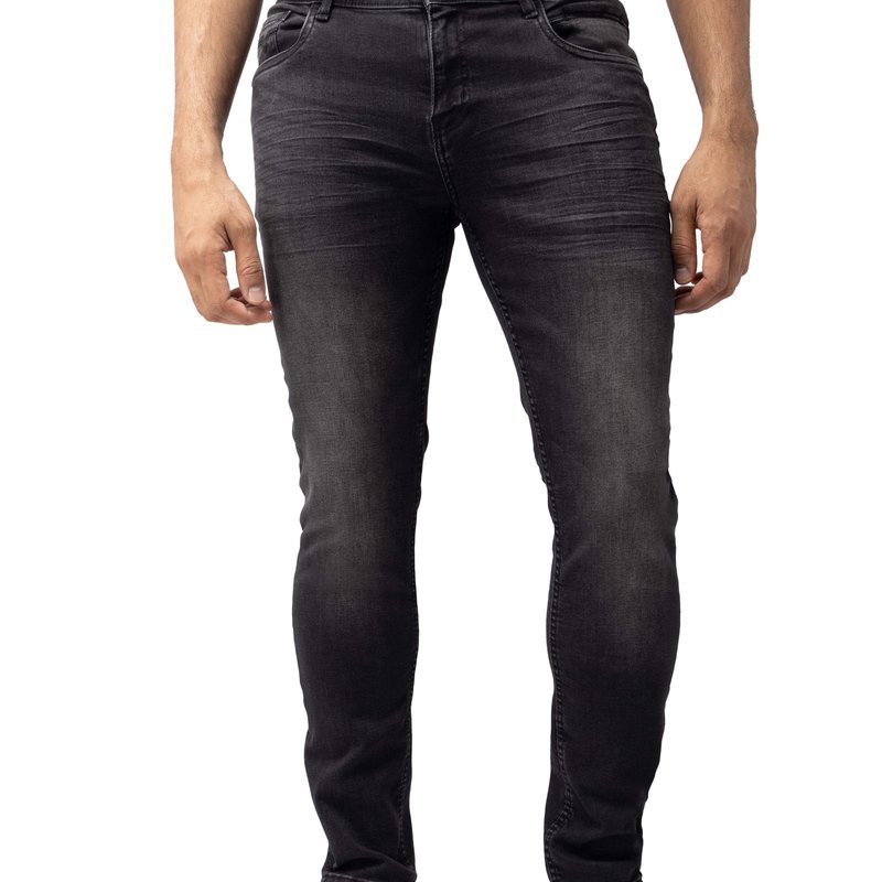 Shop Cultura Azure Mens Basic Casual Stretch Washed Denim Jeans Flex Tapered Leg In Black